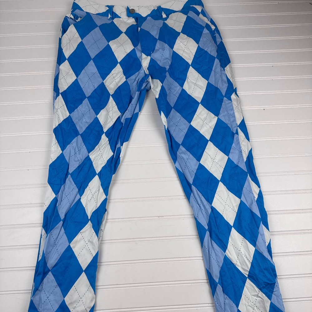Royal & Awesome Men's 34x32 Blue Argyle Diamond Golf Pants